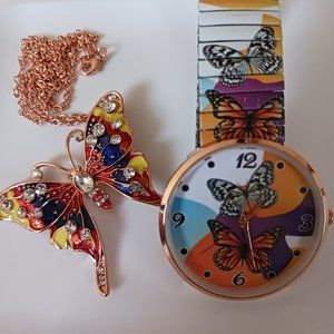 Strada watch and butterfly necklace
